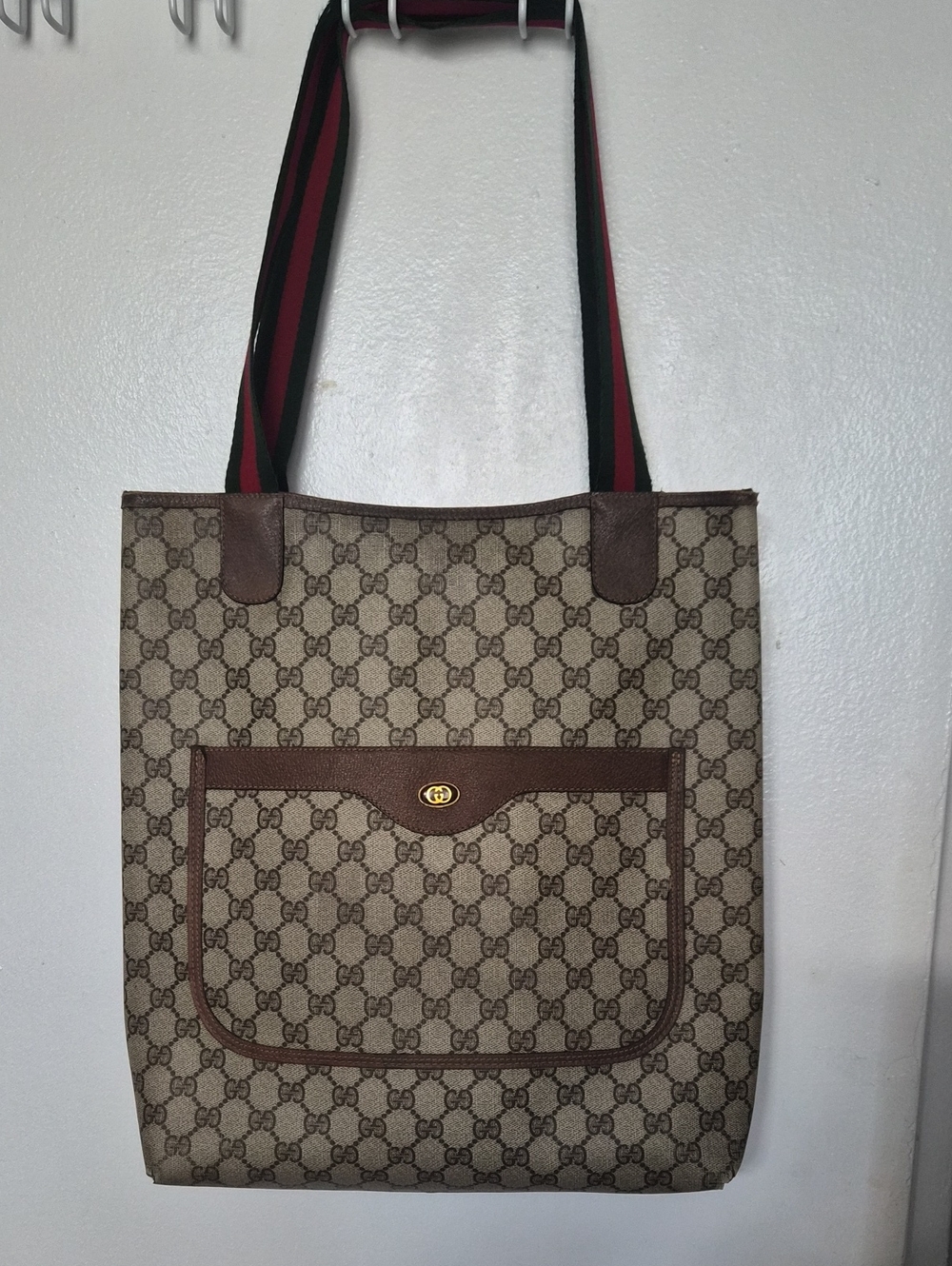 Auth. GG Plus GG Supreme Sherry Line Tote Bag